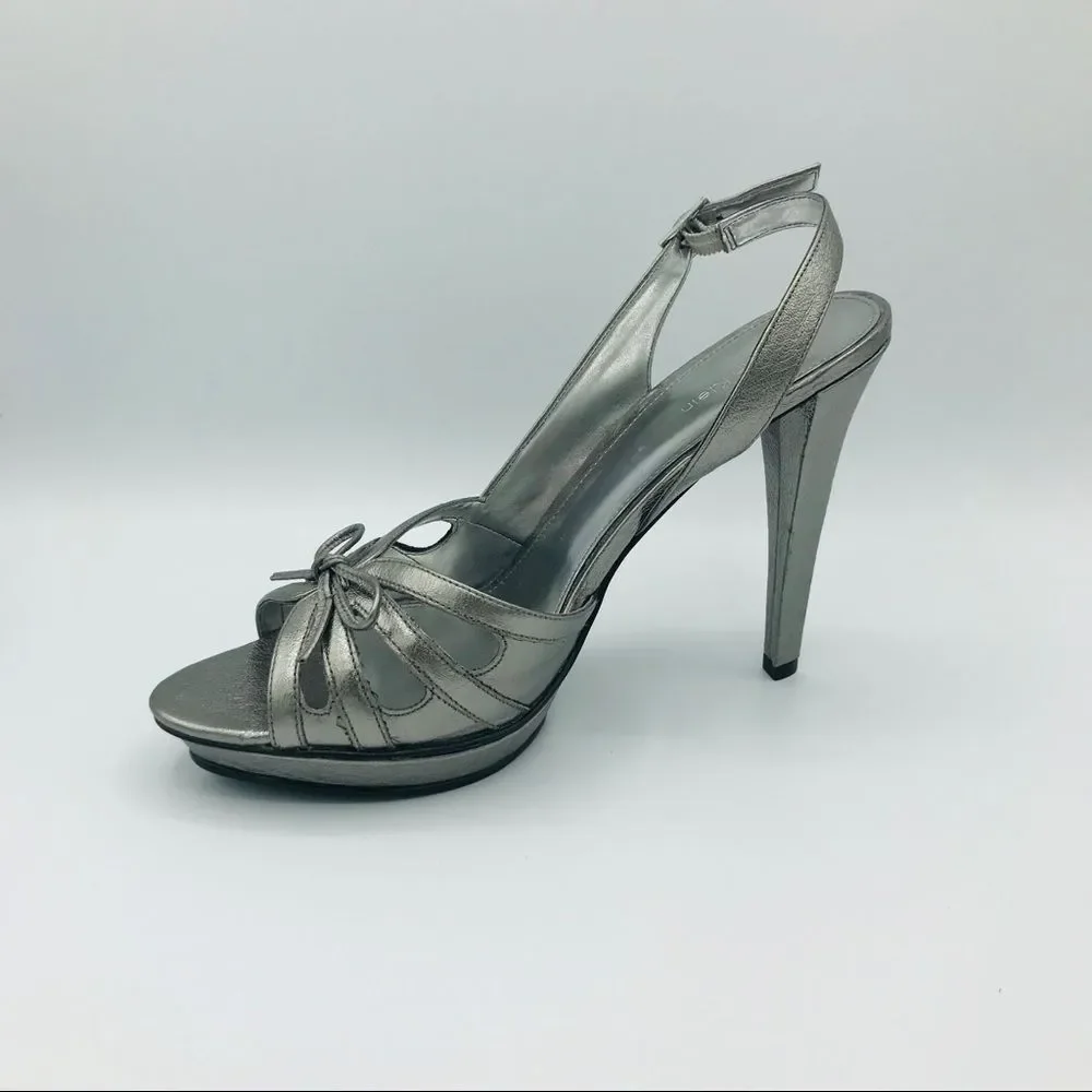 NEW CALVIN KLEIN SILVER LEATHER SLINGBACKS - Picture 7 of 10